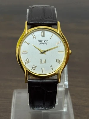 Винтажные тонкие кварцевые мужские наручные часы Seiko |кожаный ремешок | круглый чехол - Изображение 1 из 4