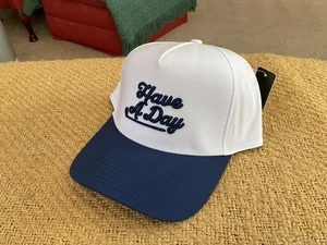 Breezy Have A Day Mütze weiß blau verstellbarer Riemen NEU RAR - Bild 1 von 5