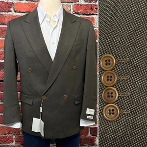 LUBIAM DOUBLE BREASTED BLAZER JACKET US SIZE 40 (Eur 50) PEAK LAPEL BIRDSEYE - Picture 1 of 14