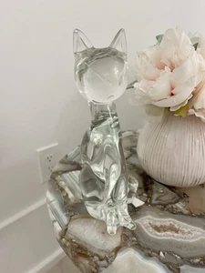 Vintage Signed Licio Zanetti Murano Glass Cat Figurine 8” Collectible Crystal - Picture 1 of 8
