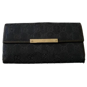 Cartera Gucci Negra Auténtica Monograma Lona GG Snap Doble Plegable - Imagen 1 de 10