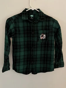 360 Kids Green And Black Button Up Ninja Flannel Long Sleeve Shirt Boys Size 10 - Picture 1 of 4