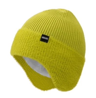  Gorro de invierno línea polar con orejera para hombre mujer, exterior amarillo limón Foto 1 de 4