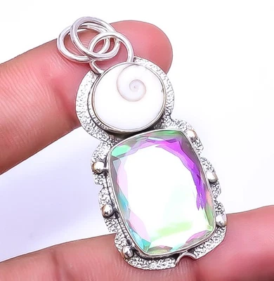 Colgante Aura Arco Iris Místico Fuego Topacio Plata 925 1.95" P9249_85_53 Regalo para ella Foto 1 de 4