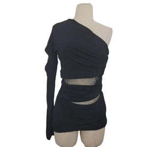 Y2K Roberto Cavalli Just Cavalli haut en maille découpée femme 46 noir une épaule - Photo 1/10