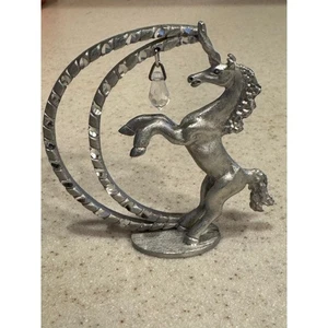 Spoontiques Pewter Rearing Unicorn w/ Crescent Moon & Crystal Figurine Vtg 1982 - Picture 1 of 6