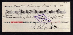 5W130 - 1915 ASBURY PARK & OCEAN GROVE BANK - ASBURY PARK, N.I - Picture 1 of 2