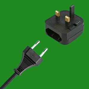 Black Push In 2 Pin Euro to UK 3 Pin Mains Fused Plug Converter Travel Adaptor