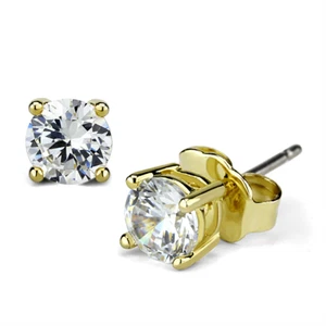 Stud Earrings Gold-Plated Brass Earrings with AAA Grade Cubic Zirconia in Clear - Picture 1 of 2