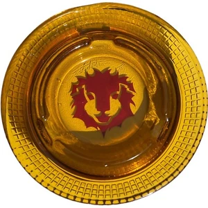 "Cenicero redondo de vidrio ámbar Grand de Las Vegas MGM con cabeza de león rojo logotipo antiguo de colección" - Imagen 1 de 5