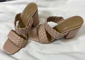 Slip on rosa bambù taglia 9 impilati tacco. Cinturini intrecciati in finta pelle - Foto 1 di 15