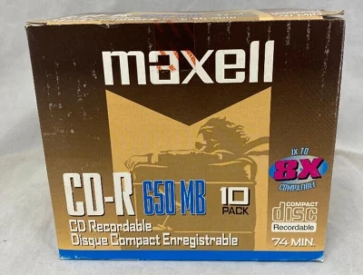 Maxell CD-R 650 MB Compact Disc Recordable 74 Min Sealed 10 Pack Sealed - Image 1 of 3