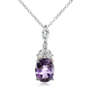 Sterling Silver Amethyst and White Topaz Oval Necklace - Picture 1 of 4