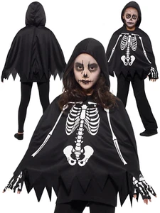 Poncho scheletro bambini Halloween dolcetto o trattamento costume vestito ragazzi ragazze - Foto 1 di 1