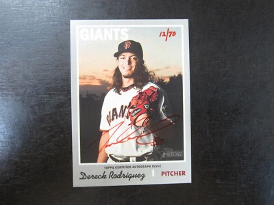 2019 Topps Heritage # RDA DR Dereck Rodriguez Red Autograph Signed Card # 12/70 - Image 1 of 2