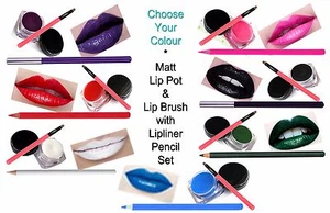 Matt Lip Pot & LipBrush & Lipliner Pencil Set Red Purple White Pink Green CHOOSE - Picture 1 of 1