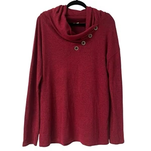 Magnolia Boutique Tunika-Pullover geknöpft Wasserfallausschnitt meliert rot Damengröße Medium - Bild 1 von 5
