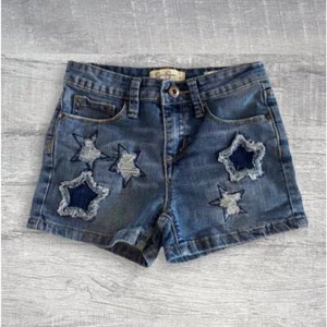Jessica Simpson Kiss Me Blue Jean Denim Shorts Girls 8 Star Applique Shorties - Picture 1 of 5