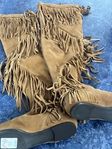 Sam Edelman Boots Women 8.5 M Brown Suede Fringe Flats Pull On Western Tall NWT - Picture 1 of 6