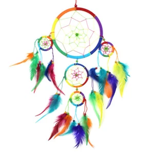 Fair Trade Beautiful 16 cm Multi Coloured Dreamcatcher Handmade with Feathers - Picture 1 of 4