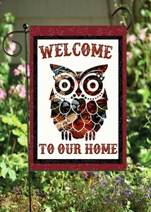 EULENMOSAIK WILLKOMMEN Gartenfahne * Top Qualität * doppelseitig von Flaggen in Hülle und Fülle - Bild 1 von 1