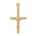 10K Gold Two Tone Crucifix Pendant Charm Jewelry 40mm x 21mm