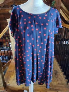 Cocomo Top Bluse Damen 1X blau rot gepunktet kurz Slv Chiffon plus Rüschen  - Bild 1 von 14