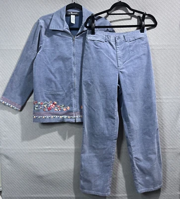 Sag Harbor Traje Mujer Pequeño Azul Pana 2 Piezas Chaqueta Pantalones Conjunto Grandmacore Foto 1 de 4