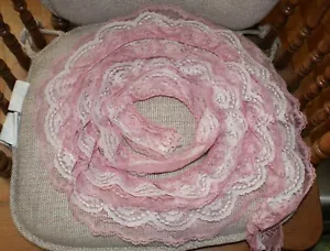 Borde de encaje doble con volantes blanco y rosa 2 yardas por 3 pulgadas costura artesanal  - Imagen 1 de 4