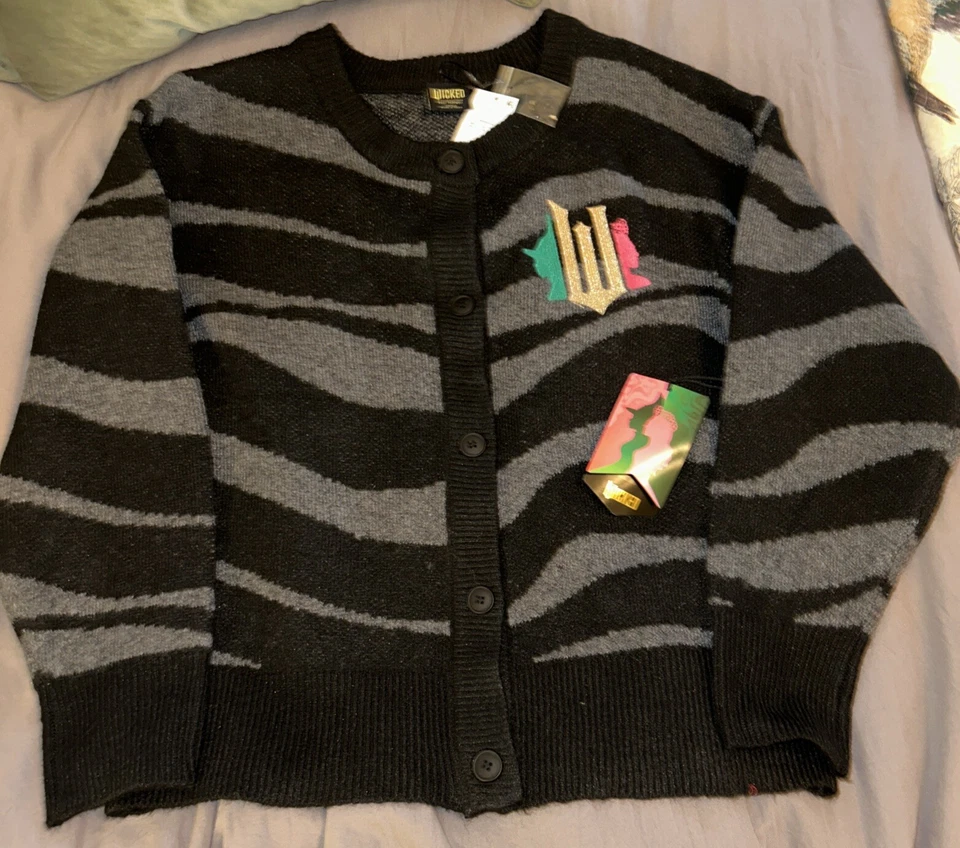 Wicked Graphic Cardigan Sz L Paul Tazewell x Target Black/Gray Zebra Stripe