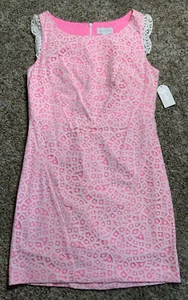 Jessica Simpson Dress Womens 10 White Pink Lace Eyelet Shift NEW - Picture 1 of 19