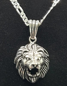 Löwenkopf & 55 cm 3 mm Figaro Kette 925 Sterling Silber Wilder Löwe Anhänger 3D - Bild 1 von 6