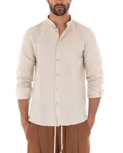 Camicia Uomo Lino Tinta Unita Collo Coreano Manica Lunga Sartoriale GIOSAL - Imagen 1 de 141