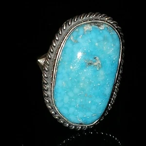 Vintage Size 7.5 Native American Navajo Sterling Silver Blue Turquoise Ring - Imagen 1 de 12