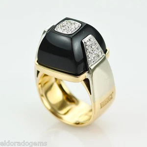 BIBIGI COCKTAIL RING BLACK ONYX NATURAL DIAMOND 18K WHITE YELLOW GOLD SIZE 6.5 - Picture 1 of 12
