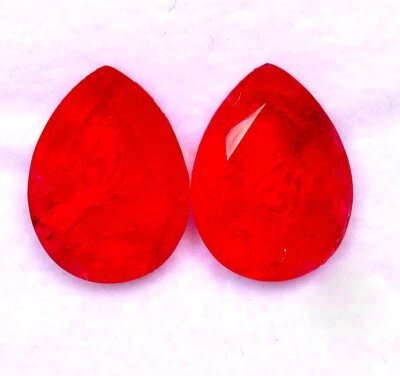 Ruby Color Doublet Pear Cut Pair 16x12 mm 16.29 CTS Faceted Loose Gemstones - Image 1 of 4