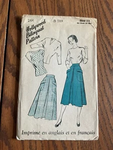 1940s Kick Plate Skirt Blouse Hollywood 719 Bilingual Pattern sz 11 UNPRINTED - Picture 1 of 9