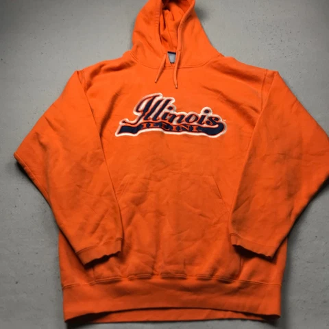 Illinois Fighting Illini Hoodie Mens Large Orange Sweatshirt Fleece NCAA Logo Cover