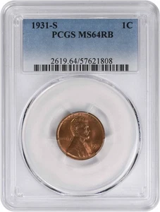 1931-S Lincoln Cent MS64RB PCGS - Picture 1 of 2