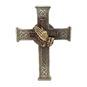Bronze Wall Cross with Praying Hands and Nails - Vintage Decorative Christian... - Bild 1 von 7