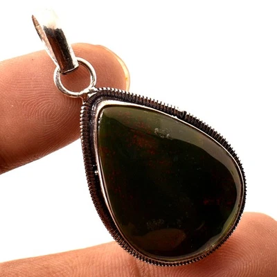 Bloodstone Gemstone Handmade Ethnic Engagement Gift Jewelry Pendant 2.1" c736 - Image 1 of 2