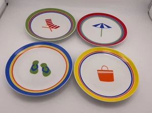 4 Tag Appetizer Dessert Plates Set Summer Beach Flip Flops Umbrella 6" Round LR2 - Picture 1 of 4