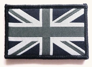 Union Jack Stoff Patch Großbritannien UK Klettverschluss Flagge Abzeichen GB schwarz & weiß - Bild 1 von 2