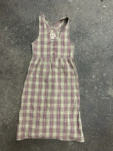 Maxi Vestido Woolrich a Cuadros con Botones Verano Para Mujer Pequeño Algodón Lagenlook - Imagen 1 de 6