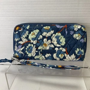 Vera Bradley Wristlet Wallet, Blue, Teal Floral Design W/ Silver accents. - Picture 1 of 7