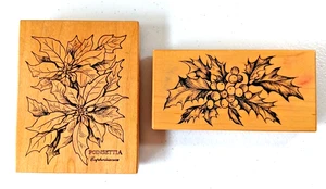 Rubber Stamps POINSETTIA & HOLLY WITH BERRIES Christmas Winter Season Holidays - Picture 1 of 3