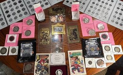 Lot Of 6 Silver Peace Dollar P,D &S Mints, Other Silver Coins, US Large Cents ++ - Image 1 of 4