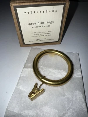 7件套陶器谷仓小型古董黄铜饰面双环窗帘戒指新品 — 第 1/4 张图片
