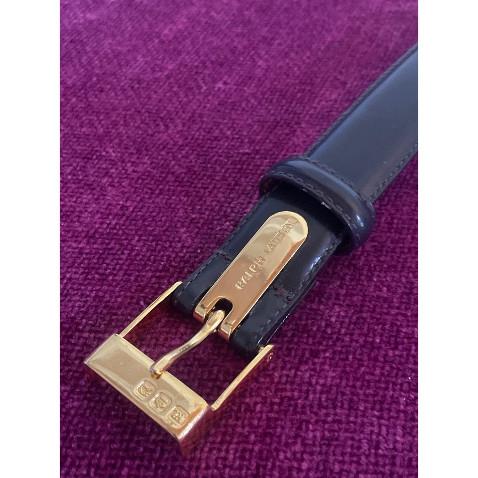 Cinturón de cuero azul marino Ralph Lauren con hebilla de herrajes dorados pesados mediano M para mujer Foto 1 de 4