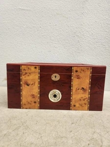 Contemporary Wood Inlaid Cigar Humidor Box - Picture 1 of 24